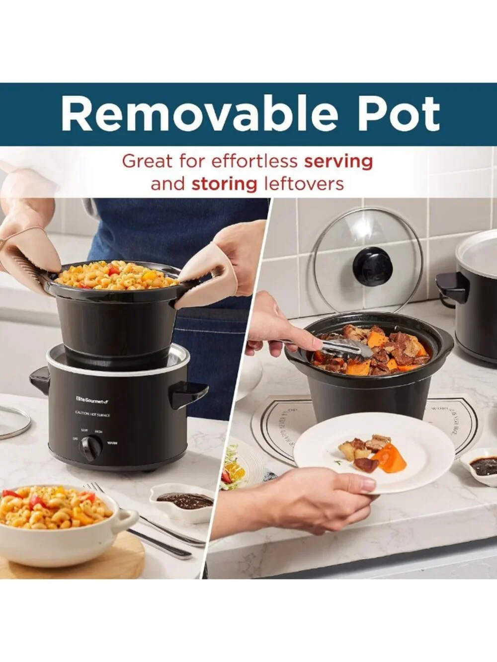 2 Quart Electric Round Slow Cooker - Adjustable Temp for Entrees, Sauces & Dips